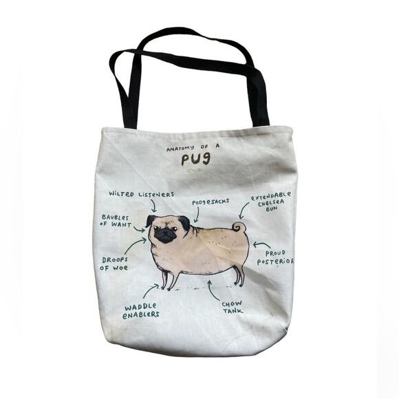Anatomy of a pug canvas tote bag - Picture 1 of 5